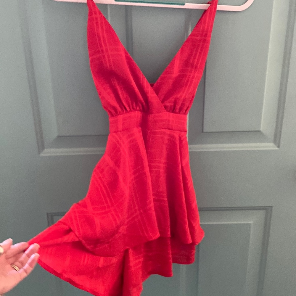 Red, Lined Pattern Romper - image 1